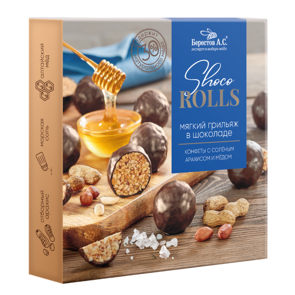 №2 Берестов Shoco Rolls конфеты с арахисом, солью и медом, 135г   в Коряжме
